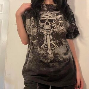 Affliction Black and Gray Skull Graphic Tee